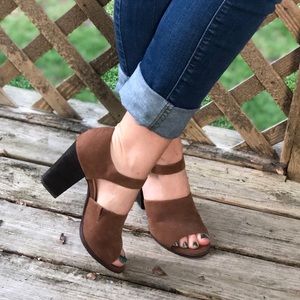 Suede open-toe block heels